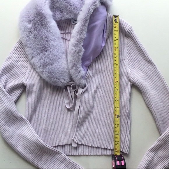 Zara lilac light purple faux fur ribbed cardigan sweater - Picture 6 of 13